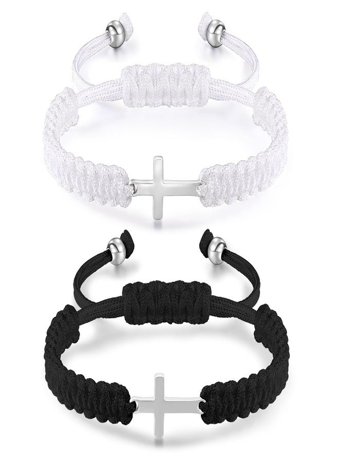 Korotho Matching Bracelets for Couples Friends, 2 Pcs Cross Bracelet for Women Men Matching Couple Jewelry for Girlfriend Boyfriend BFF Friendship Bracelets Gifts for 2 Pulseras Para Hombres (BW) - Image 1